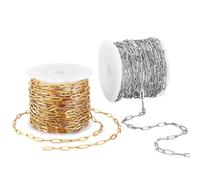 PH PandaHall 32.8ft x 3mm Paperclip Chains 18K Gold Plated Stainless Steel Chains Silver Golden Chain for Purse Jewellery Making Necklace Bracelet Chain Bulk for Punk Style DIY Crafts, 2 Rolls