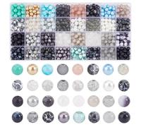 PH PandaHall 32 Colors 960pcs Black Glass Bead 8mm Crystal Beads Round Cracked Bead Bracelet Beads for Ramadan Jewellery Making DIY Craft Bracelets Earring Necklace