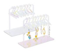 PH PandaHall 32 Holes Earring Display Stands Acrylic Earring Holder Rack with Mini Hangers Coat Hanger Jewelry Display Ear Studs Display Rack Organizer for Retail Show Personal Exhibition, Clear AB