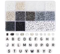PH PandaHall 3230pcs Black White Seed Beads 3mm Letter Acrylic Beads 8/0 Mini Waist Bead Alphabet Friendship Bead for Graduation Father's Day Bracelet Jewellery Making Summer Beading