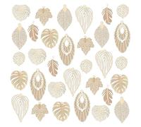 PH PandaHall 32pcs 8 Style Tree Leaf Charms, Brass Monstera Leaf Pendants Filligree Etched Maple Leaf for Necklace Earring Jewellery Making Keychain Bag Dcoration, Light Gold