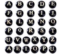 PH PandaHall 32pcs Alphabet Letter Beads, 8x5mm Glass A-Z Bead Black Flat Round Craft Beads with Golden Enamel Alphabet Loose Spacer Bead for DIY Earrings Bracelets Necklaces Jewellery Crafts Making