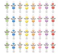 PH PandaHall 32pcs Angel Wing Charm Colorful Angel Wings Pendant Alloy Resin Beads Pendants with Star Angel Wing Beads for Necklace Bracelet Earring Keychain DIY Craft Jewellery Making