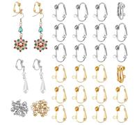 PH PandaHall 32PCS Clip-On Earring Converters, 2 Colors Adjustable Earrings Clips Findings with Loops and Tube Bails for None Pierced Ears DIY Earring Jewelry Making, Platinum and Golden