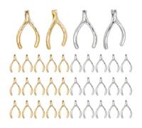 PH PandaHall 32pcs Wish Bone Lucky Charms 18K Gold Plated Wish Bone Pendants Platinum Plated Wishbone Charms for Jewellery Making Bracelet Earring Necklace Keychain DIY Crafts