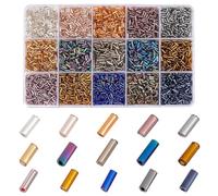 PH PandaHall 3330pcs 15 Colors Glass Bugle Beads, 4/5/6mm Metallic Tube Seed Beads Long Tube Beads Waist Beads Loose Spacer Beads Craft Beads for Earrings Bracelets Necklaces Jewellery Making