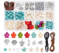 PH PandaHall 336pcs Ocean Jewellery Making Kit Turquoise Turtle Beads Starfish Seashell Beads Charms Tortoise Pendants Cowrie Shell Bead for Summer Beach Necklace Earring Bracelet Anklet Making