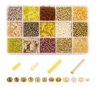 PH PandaHall 3400pcs+ Glass Seed Beads, 15 Styles Yellow Series Seed Beads Bugle Bead Embroidery Bead for Fall Autumn Jewellery Making, Bracelet Necklace Earring Beading Weaving DIY Craft
