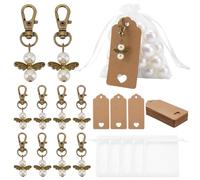 PH PandaHall 35 Sets Angel Keychain Favors Funeral Favors Organza Gift Bags Pearl Keyring Celebration of Life Favor Small Mesh Bags with Blank Tags for Memorial Party Supplies Baptism Guest Return