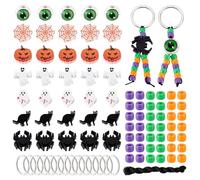 PH PandaHall 35 Sets Halloween Keychain Making Kit, 521pcs Halloween Beaded Key Chain Accessory Spider/Ghost/Pumpkin/Cat Wooden Beads for DIY Beadable Keychains Bag Purse Charms Party Favor Gifts