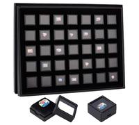 PH PandaHall 35pcs Black Gemstone Display Box, Acrylic Small Loose Diamond Cases 1.2inch Square Transparent Jewelry Box with Lid Foam Stone Storage Container for Collectibles Crystal Small Items