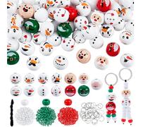 PH PandaHall 36 Sets Snowman Keychain Making Kit, 559pcs Christmas Beaded Key Chain Accessory 20mm Wooden Beads 9mm Red & Green Beads for DIY Beadable Keychains Bag Purse Charms Party Favor Gifts