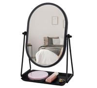 PH PandaHall 360° Adjustable Rotating Mirror 7x9 inch Black Metal Oval Makeup Mirror with Stand Tabletop Mirrors with Tray for Desk Vanity Tabletop Portable Travel Use Office Bedroom Bathroom