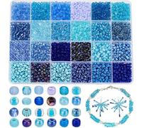 PH PandaHall 3600pcs 4mm Blue Glass Seed Beads, 24 Colors 6/0 Round Glass Beads Mini Spacer Beads Waist Bead Craft Bead for Bracelet Necklace Earring Jewellery Making Summer Seaside Christmas Decor