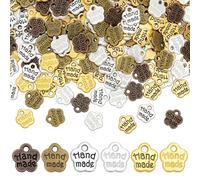 PH PandaHall 360pcs 6 Colours Handmade Charms 8mm Flower Charms Word Message Charm Made with Flower Tags Label Pendant for Bracelet Necklace DIY Jewellery Making Crafts Gifts
