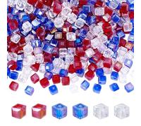 PH PandaHall 360pcs Cube Glass Beads for 4th of July, 6mm Faceted Crystal Beads 3 Colors Red White and Blue Patriotic Bead for Independence Day Necklace Bracelet Earrings Jewelry Making DIY Crafts