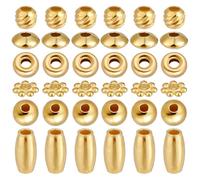 PH PandaHall 36pcs 24K Gold Plated Beads 6 Styles Golden Smooth Beads Round Flower Barrel Bead Metal Bracelet Spacer Bead for Jewellery Making Bracelet Necklace Earring DIY Crafts
