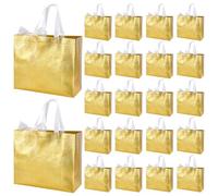 PH PandaHall 36pcs Glossy Gold Reusable Gift Bags Welcome Bags Non Woven Large Fabric Bag Bulk Tote Bag with Ribbon for Guests Party Favor Wedding Birthday Valentine 33.7x31x12cm