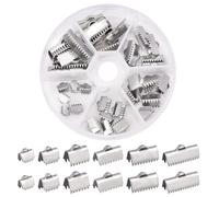 PH PandaHall 36pcs Ribbon Crimp Clamp Ends, 6 Sizes Fold Over End Caps 304 Stainless Steel Cord Ends Crimp Ends Leather Rope Clips for DIY Craft Jute Leather Bracelet Necklace Macrame Tassel