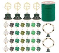 PH PandaHall 36pcs Saint Patrick's Day Charms Irish Jewellery Making Kit Clover Hat Pendants Enamel Green Dangle Charms Four-Leaf Charms with Waxed Cord for Women Bracelet Necklace Jewellery Making