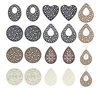 PH PandaHall 36PCS Wood Pendants, 9 Styles Hollow Wooden Teardrop Pendants Flat Round Oval Vintage Wood Statement Heart Hanging Ornaments for DIY Women Earring Necklace Jewelry Making Craft