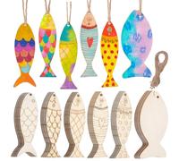 PH PandaHall 36Pcs Wooden Fish Cutouts 6 Style Unfinished Wood Ornament Blank Fish Shaped Wooden Hanging Ornaments with Hemp Rope Crafting Supplies Home Party Christmas Decoration