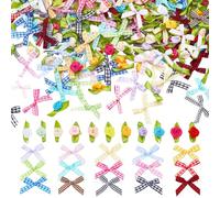 PH PandaHall 370pcs Mini Plaid Bows 2 Styles Tiny Ribbon Roses 25 Colors Small Craft Bowknot Fabric Flowers Twist Tie Bows Checkered Bows Roses Sewing Appliques for DIY Craft Sewing Gift Wrapping