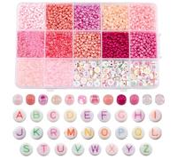 PH PandaHall 3763pcs Pink Seed Beads Mother's Day Beads Letter Bead 3mm Mini Waist Bead for Jewellery Making Earrings Bracelet Necklace DIY Craft