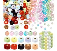 PH PandaHall 390PCS 17Colors Pom Poms Beads Faux Fur Bead Poms Spacer Beads Bulk Soft Puff Spacers Crackle Glass Bead for DIY Bracelets Keychain Necklace Earring Beaded Pen Jewellery