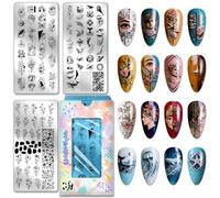 PH PandaHall 3pc Abstract Faces Nail Stamping Plates Marine Animal Whale Nail Art Templates Boho Flower Nails Image Plates Line Texture Nails Design Stamp for Women Manicures Salon DIY Printing
