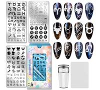 PH PandaHall 3pcs 12 Zodiac Nail Stamping Plates Constellation Nail Art Templates Zodiac Sign Text Nails Design Stamp Celestial Pattern Nails Art Stencils for DIY Women Manicures Salon Printing