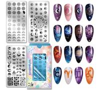 PH PandaHall 3pcs 12 Zodiac Signs Nail Stamping Plates Sun Moon Nail Art Templates Starlight Planets Manicure Art Stencils Mysterious Celestial Nails Design Stamp for Women Manicures Salon Printing