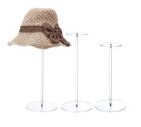 PH PandaHall 3pcs Acrylic Hat Stand Clear Hats Stands Rack Wig Display Rack Round Pedestal Stand Acrylic Risers for Display Hat, Helmet, Wig, Collectibles, Jewellery, Watch, 30cm/35cm/40cm Height