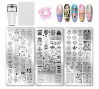 PH PandaHall 3pcs Amusement Park Nail Stamp Plate Circus Firework Pattern Print Art Template Stainless Steel Nail Image Plate Amusement Ride Nails Stencils for Women DIY Printing 12x6cm