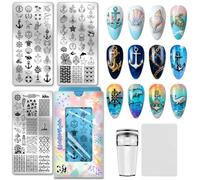 PH PandaHall 3pcs Anchor Helm Nail Stamping Plate, Nautical Nail Art Templates Ocean Beach Shell Starfish Stainless Steel Image Plate Art Stencils with Tools for DIY Print Manicures Salon Design