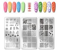 PH PandaHall 3pcs Animal Patterns Nail Stamp Plate Geometric Patterns Nails Stencils Stainless Steel Nail Image Plate Irregular Shapes Print Art Template for Women DIY Printing 12x6cm