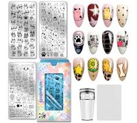 PH PandaHall 3pcs Animals Nail Stamping Plates Cute Cats Dogs Nails Art Templates Pets Raccoons Manicure Image Plates Lovely Puppy Nail Art Stencils for Women Manicures Salon Design Printing