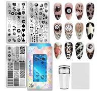 PH PandaHall 3pcs Billiard Ball #8 Nail Stamping Plates, Dice Playing Cards Nail Art Templates Goth Stencils Stainless Steel Image Plates Tool for Women Nails Print Manicures Salon Design Supplies