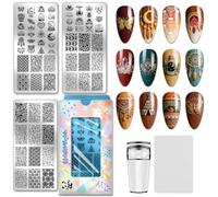 PH PandaHall 3pcs Boho Nail Stamping Plate Dreamcatcher Feather Nail Art Stencils Crystal Moon Star Nails Printing Stencils Flower Leaf Nail Stamper Plate for Women DIY Print Manicures Salon Design