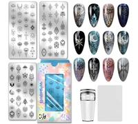 PH PandaHall 3pcs Chain Pendant Nail Stamping Plate Lotus Flower Nail Art Stamp Template Gothic Butterfly Nails Stencils Vintage Nails Image Plates for Women Print Manicures Salon Design Supplies
