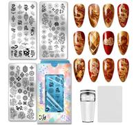 PH PandaHall 3pcs Chinese Dragon Nail Stamping Plate Traditional Patterns Nail Art Templates Vintage Flowers Nails Image Plates Nails Art Stencils for New Year Manicures Salon Design Printing