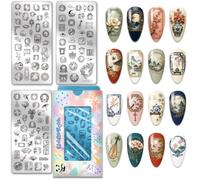 PH PandaHall 3pcs Chinese Flower Windows Nail Stamping Plates Traditional Lanterns Nail Art Templates Folding Fans Nails Stencils Chinese Knots Nails Image Plates for Women Manicures Salon Design