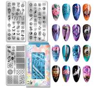 PH PandaHall 3pcs Chinese Styles Nail Stamping Plates Chinese Knots Nail Image Plate Lanterns Fengshui Manicure Art Stencils Floral Pattern Nails Design Stamp for Women DIY Manicures Salon Printing