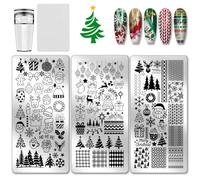 PH PandaHall 3pcs Christmas Nail Stamp Plate Santa Claus Tree Nails Art Template Snowman Snowflake Nail Image Plate for Xmas Manicure Salon Decoration 12x6cm