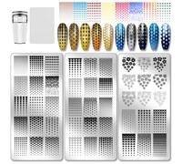 PH PandaHall 3pcs Classic Gradients Nail Stamping Plate, Cross Heart Star Flower Nail Art Templates Geometry DIY Image Stamping Plates Tool Stencils for Women Print Manicures Salon Design Supplies