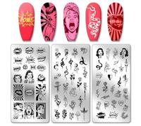PH PandaHall 3pcs Comic Text Nail Stamping Plates, Retro Avatar Snake Rose Skull Nail Stamper Nails Art Stencils Print Nails Stencils Stainless Steel Nail Image Plates for Manicure Salon Art Design