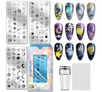 PH PandaHall 3pcs Cosmic Planet Nail Stamp Plates Universe Nails Art Templates Star Moon Sun Manicure Art Stencils Rocket Nail Image Plate for Women DIY Manicure Salon Printing Design Supplies
