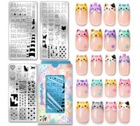 PH PandaHall 3pcs Cute Cat Style Nail Stamping Plates, Lovely Kitten Nail Art Stencils Paw Prints Nails Templates Stainless Steel Image Plates for Women DIY Print Manicures Salon Design Birthday