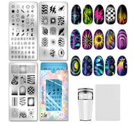 PH PandaHall 3pcs Dreamy Texture Nail Stamping Plates Letters Numbers Nail Art Templates Hearts Butterflies Nails Art Stencils Geometric Lines Nails Design Stamp for Women Manicures Salon Printing