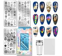 PH PandaHall 3pcs Egyptian Elements Nail Stamping Plates Pharaoh Nail Image Plates Cats Snakes Nails Art Stencils Egypt Icons Manicure Art Templates for Women DIY Manicure Printing Design Supplies